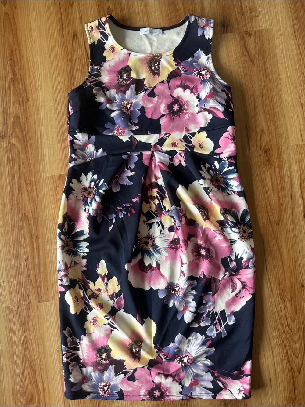 Bump-friendly Navy Floral Sleeveless Dress - Pink & Cream Bloom